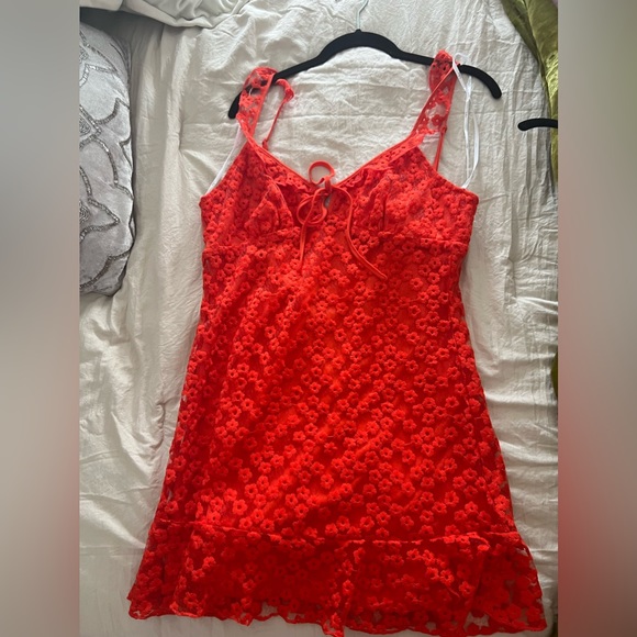 Lulus Charmaine red orange embroidered mini dress - Picture 8 of 10